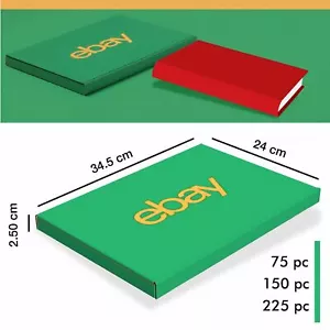 More details for ebay branded packaging small cardboard box (34.5cm x 24cm x2.5cm) green/yellow