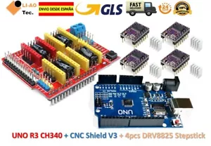 UNO R3 + CNC Shield V3 Expansion Board + 4pcs DRV8825 Stepper Motor Driver GLS - Imagen 1 de 10