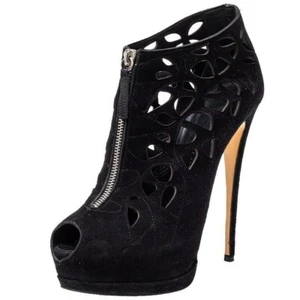 38/8❤️ZANOTTI Black Suede Leather High Heel Platform Ankle BOOTS Bootie ITALY - Picture 1 of 11