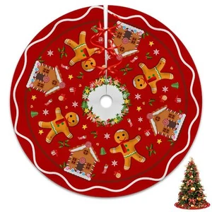 Gingerbread Christmas Tree Skirt Mat Xmas Decorations Supplies Gingerbread Or... - Picture 1 of 7