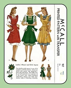 APRON Pinafore Bib Full EMBROIDERED Misses McCall 917 Vtg 1941 Sewing Pattern - Picture 1 of 13