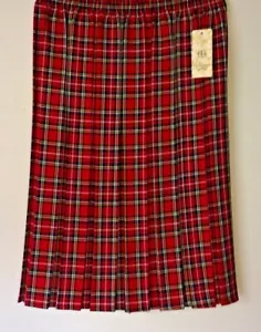 NEW LADIES RED TARTAN CHECK BOX PLEAT ELASTIC WAISTBAND PULL ON SKIRT *10 SIZES* - Picture 1 of 1