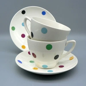 MIDWINTER POTTERY PAIR TEA DUOS CONTEMPORARY POLKA DOT PATTERN MULTICOLOUR SPOT - Picture 1 of 18