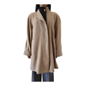 Abrigo de lana vintage para mujer talla grande M-L cuello alto hombrera beige/gris - Imagen 1 de 9