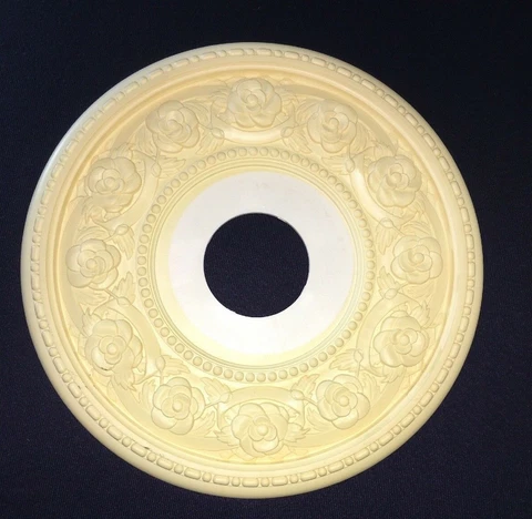 Vintage 13" Architectural Embossed Rose~Floral Ceiling Light Medallion Blow Mol Cover