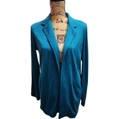 Norm Thompson Wool Cardigan Open Front Teal Blue Blazer Style Size M - Image 1 of 4