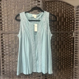 Anthropologie Meadow Rue Womens Lace Tie-Neck Tank Top Green Size Medium - Picture 1 of 5