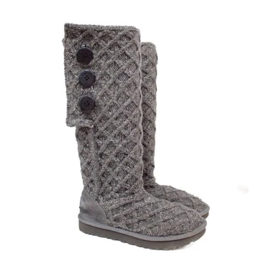 Botas altas grises tejidas piel de oveja genuina cardy UGG Australia Lattice para mujer talla 7 Foto 1 de 4