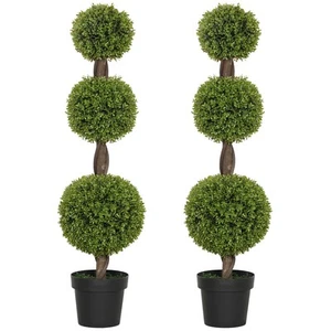 HOMCOM Set of 2 Decorative Artificial Plants Boxwood in Pots, 45.3 Inch - Picture 1 of 11