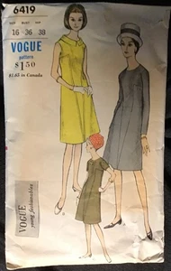Vintage 1960s Vogue Cut Sewing Pattern 6419 Dress Size 16 - Picture 1 of 2