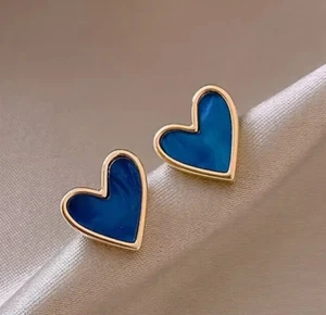 Herz Marineblau Gold Ohrstecker Niedlicher einfacher Stil - Bild 1 von 4