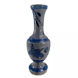 Tonala Mexiko Vase signiert ALM blau Keramik Vogel Blume Schmetterling Moriage 10,75 Zoll - Bild 1 von 15