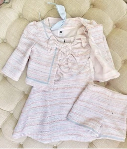 JANIE AND JACK Pink Blue Boucle Tweed 4 pcs Dress Set - Picture 1 of 6