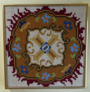 Original Framed Needlepoint with a Colorful Geometric Pattern - Picture 1 of 4