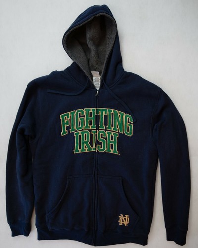 VETEMENTS Felpa con cappuccio pullover foderato pile Fighting Irish Notre Dame anni 90 verde navy oro taglia L