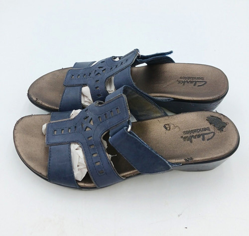 Sandali pieghevoli in pelle Clarks donna 9 medio blu navy cinturino regolabile