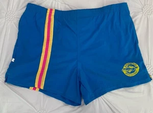Vintage Swim Trunks California Beach Front CBF 80s Surf Shorts Retro Blue - Picture 1 of 12