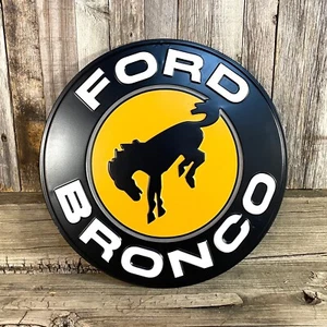 Ford Bronco 12" Round Metal Tin Sign Vintage Man Cave Garage New Sport Black - Picture 1 of 2