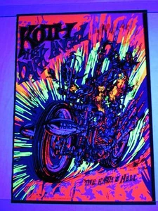 Vintage Psychedelic Blacklight Poster KOTH DARK ANGEL EARTH IS HELL MOTORCYCLE - Picture 1 of 10