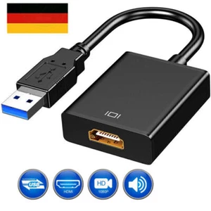 USB 3.0 zu HDMI Video Grafikadapter Konverter Kabel für HDTV HP Dell Laptop PC - Afbeelding 1 van 12