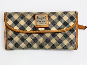 Cartera sin asas Dooney & Bourke Gingham Continental triple pliegue cuero azul/blanco - Imagen 1 de 14