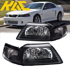 For 2001-2004 Ford Mustang Headlights Assembly Headlamps Replacement Black Pair - Picture 1 of 12