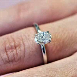 1Ct Oval Cut Lab Created Diamond Solitaire Engagement Ring 14K White Gold Plated - Picture 1 of 4