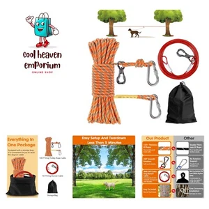 100FT Dog Tie Out Cable for Camping, Trolley System Runner Cable with 10FT Do... - Picture 1 of 8