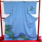 Japanese Kimono 'Houmongi' Silk/Blue/Wave Pattern/Japanese Tradition/History