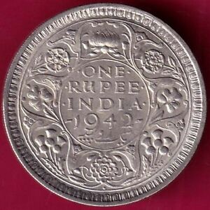 BRITISH INDIA 1942 BOMBAY MINT GEORGE VI ONE RUPEE BEAUTIFUL SILVER COIN#JO93