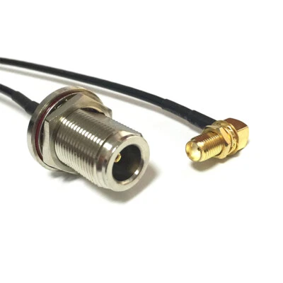 N Female Bulkhead to SMA Jack Nut Right Angle RF Jumper Cable RG174 20cm 8" - Image 1 of 4