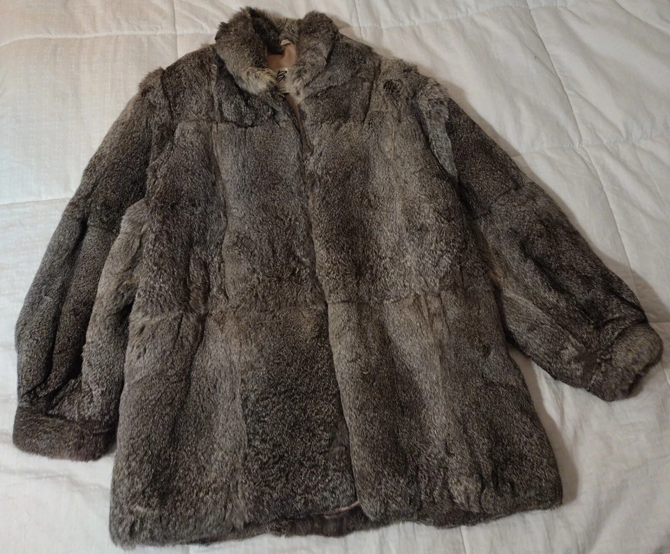 Vintage Berman’s France Rabbit Fur Coat Women's Long Sleeve Lined Size Medium - Image 1 of 4