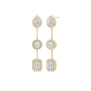 Emerald and Diamond Stud Earring 14K Yellow Gold Lab Created  5.00 Ct Pear Round - Picture 1 of 8