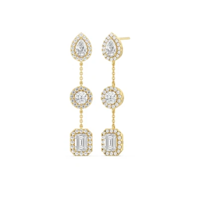 Emerald and Diamond Stud Earring 14K Yellow Gold Lab Created  5.00 Ct Pear Round - Image 1 of 4