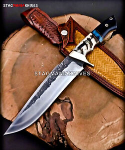 Hand Forged Carbon Steel Full Tang Hunting Bowie Knife Vintage Stag Antler