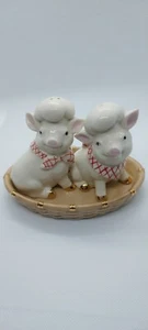 Lenox Porcelain Pigs in a Basket Salt & Pepper Shakers Set w/Gold Accents - Picture 1 of 19