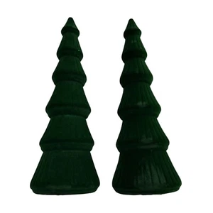 Set Of 2 Holiday Style Green Velvet Christmas Trees 14" Flocked Retro Winter b - Picture 1 of 9