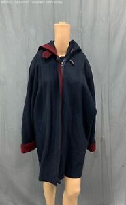 Mackintosh Women Burgundy/Navy Full Zip Hooded Wool Coat - Size 8