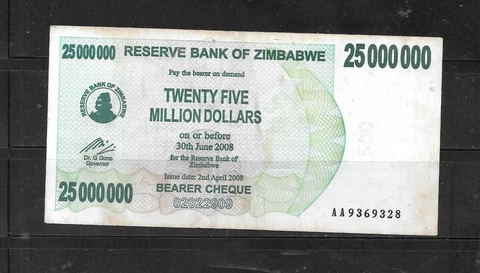 ZIMBABWE #56 2008 25 MILLION DOLLARS VG CIRC BANKNOTE PAPER MONEY CURRENCY NOTE Cover
