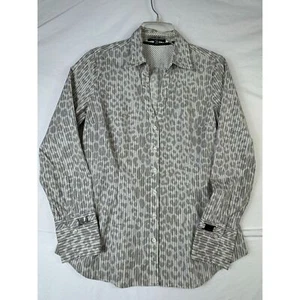 Express Design Studio L Button-Up Shirt Gray Stripe & Leopard Print Classic - Picture 1 of 10