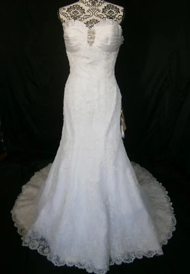 Perfect Wedding Dress 10 Lace Bling Ruffle Bodice Sparkles Straps + NWT $1,215 - Image 1 of 4