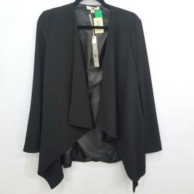 NEW Ya Los Angeles Black Scarf Hem Lined Open Front Blazer Jacket Size S - Image 1 of 4