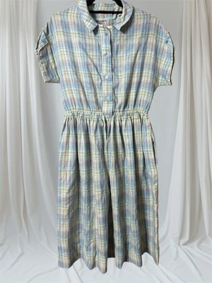 "Vestido camisero de algodón a cuadros vintage de los años 50 talla pequeña cintura 28"" azul a cuadros" Foto 1 de 4