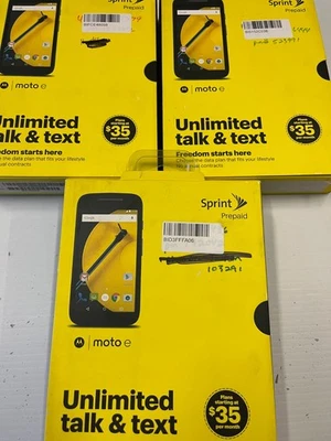 LOT OF 3 Brand Motorola MOTO E - 8GB - Black (Sprint) Smartphone Prepaid - Image 1 of 3