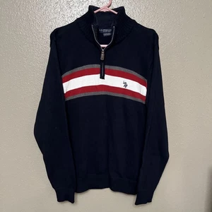 U.S. Polo Assn. Suéter Pullover Para Hombre Talla L Azul Marino Algodón Cuarto Cremallera - Imagen 1 de 6
