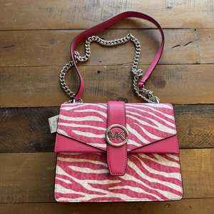 Michael Kors Greenwich Dragonfruit Pink Zebra Small Flap Crossbody Bag - Picture 1 of 5
