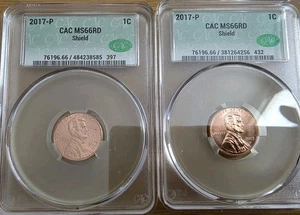 Set Of 2017 - P 1C CAC MS 66 Shield Lincoln Cent Coins - Picture 1 of 4