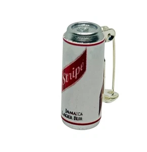 Handmade RED STRIPE LAGER CAN BADGE fab GIFT BAG miniature UNIQUE brooch PIN - Picture 1 of 2