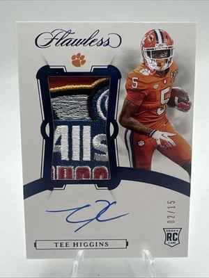 TEE HIGGINS /15 ROOKIE WORN PATCH ON CARD AUTO RPA AUTOGRAPH 2020 FLAWLESS RC - Image 1 of 4