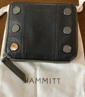 Hammitt 5 North Compact Wallet Black Pebbled Leather Gunmetal Hardware Dust Bag - Image 1 of 4